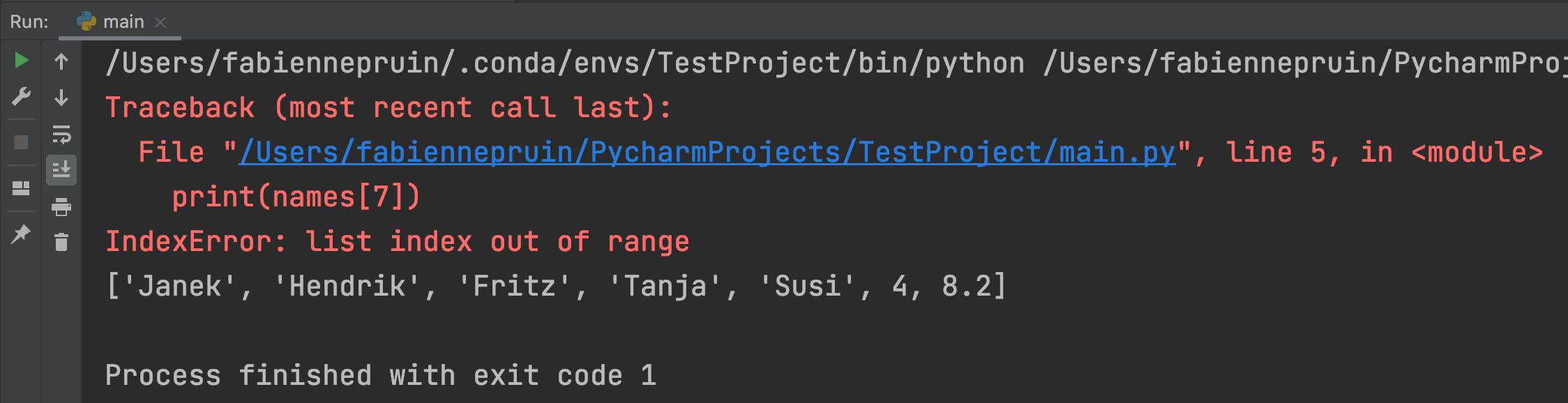 python listen index error ausgabe