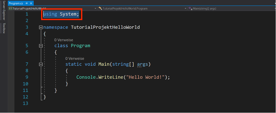 c# programmieren using system