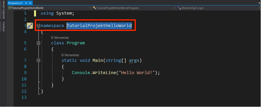 namespace tutorialprojekthelloworld