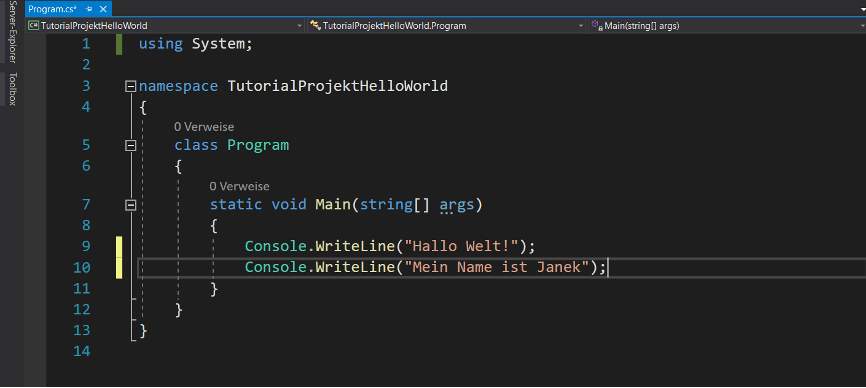 c# programmieren zweite console writline methode