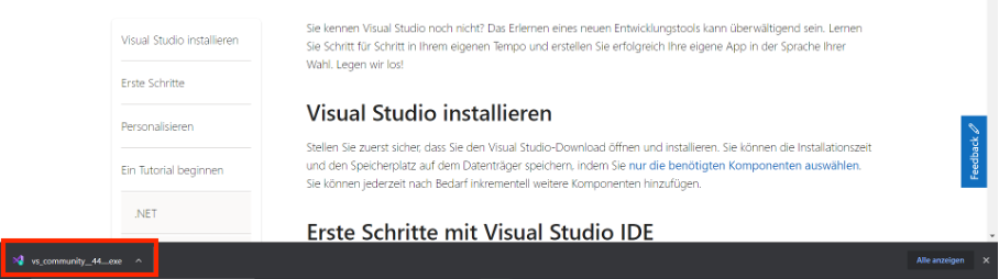 visual studio installations assistent öffnen