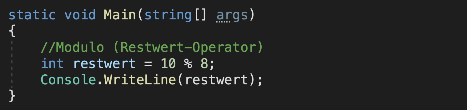 c# operatoren modulo beispiel erweitert