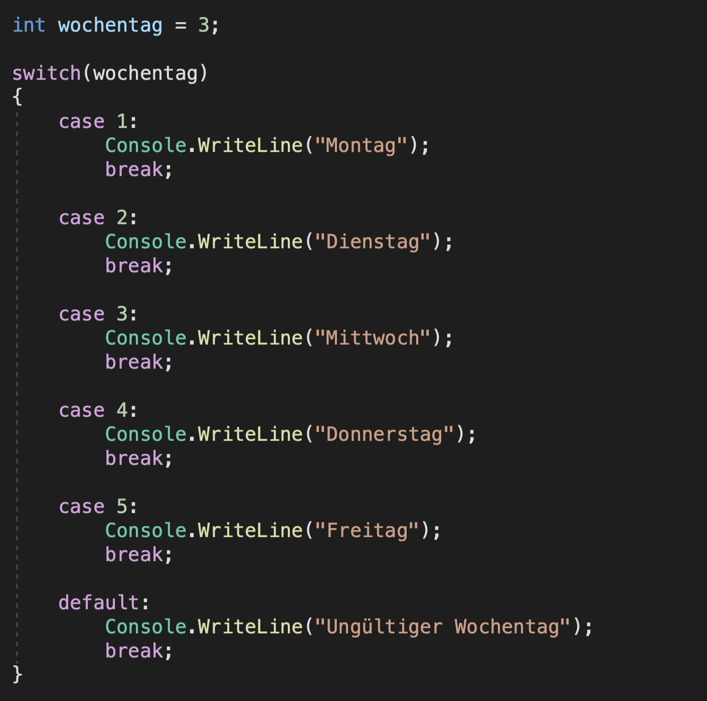 c# switch anweisung beispiel