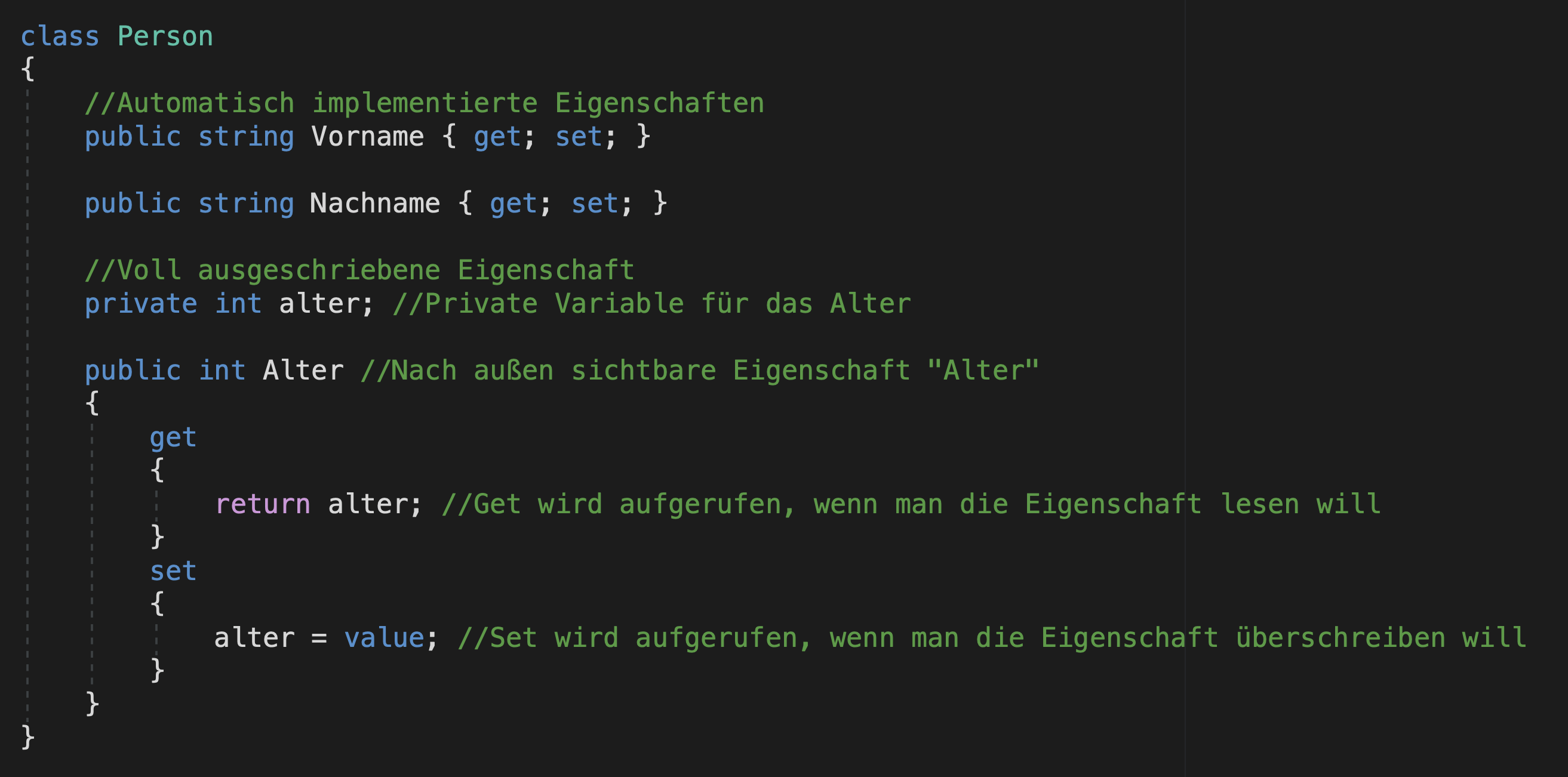 die Get-Methode und die Set-Methode in C#