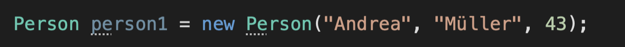 Variable person1 erstellen und neues Objekt darin speichern
