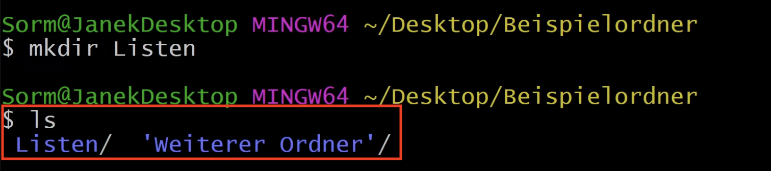 Der Befehl mkdir erstellt in der Git Bash ein neues Verzeichnis