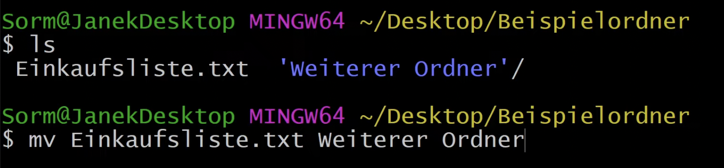 Mit dem mv-Befehl können wir in der Git Bash eine Datei verschieben