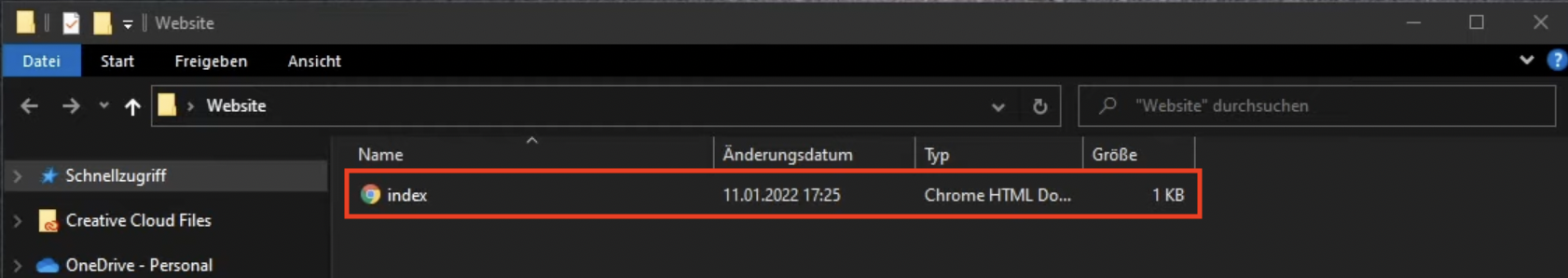 Im Website-Ordner befindet sich eine index.html-Datei