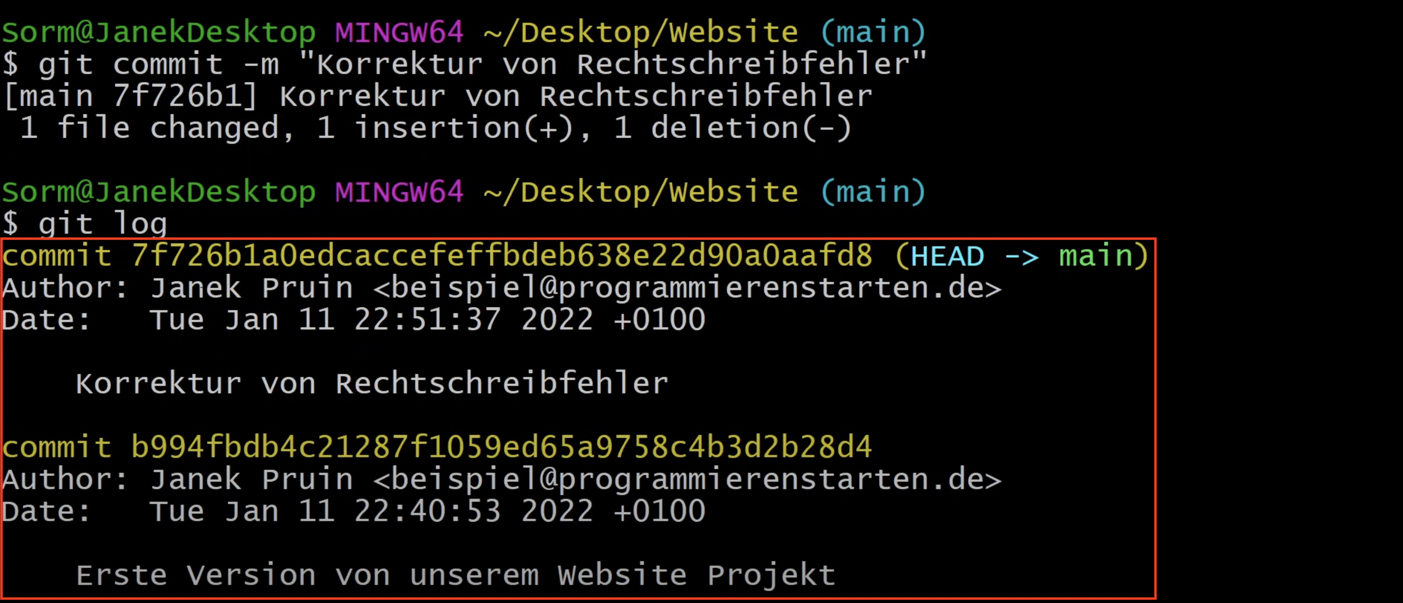 Wir erstellen einen zweiten Git Commit