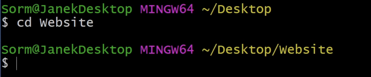 mit "cd Website" navigieren wir in der Git Bash in den Website Ordner
