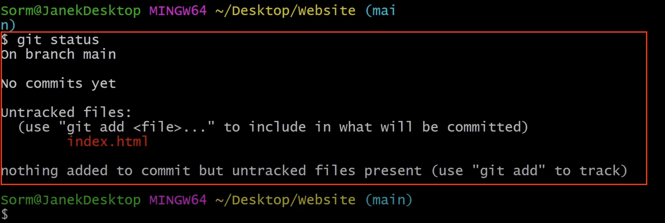 Git Commit - mit git status fragen wir den Status des Repositorys ab