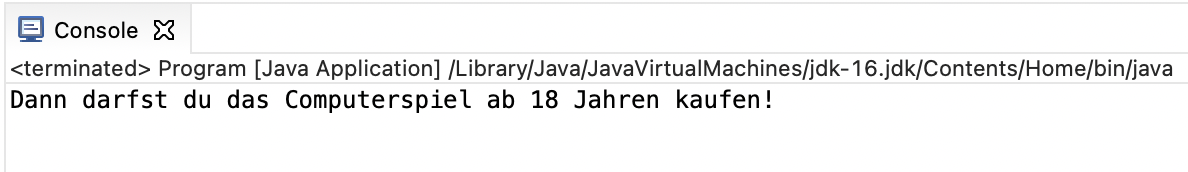 Die Java if Abfrage funktioniert