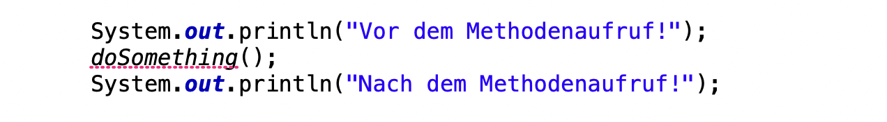 Wenn wir die Werte innerhalb des Methodenaufrufs löschen, erhalten wir wieder die Fehlermeldung