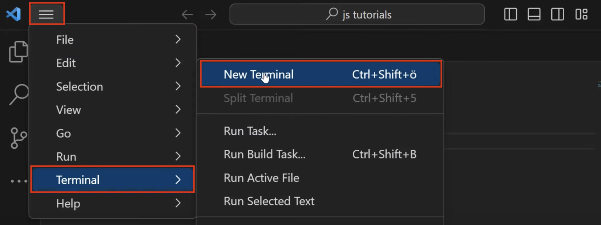 In Visual Studio Code können wir dann ein neues Terminal öffnen