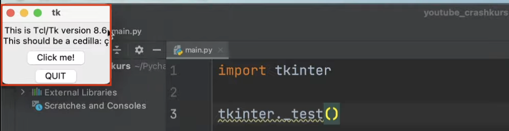 Durch die test-Methode in Python Tkinter wird ein Fenster erzeugt