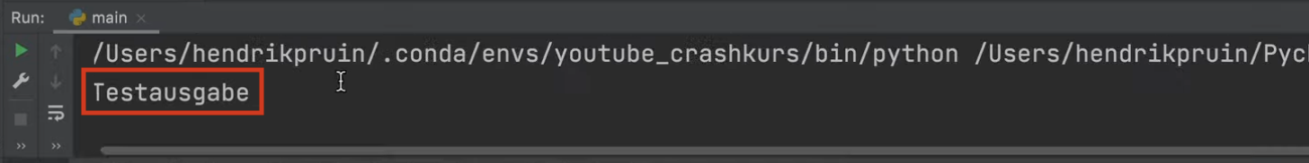 Erst daraufhin sehen wir "Testausgabe" in der Konsole