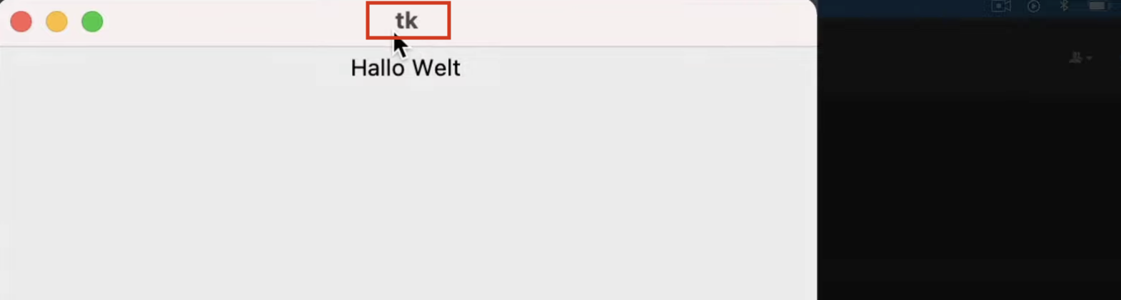 Wenn wir das Tkinter GUI Fenster größer ziehen, sehen wir den Titel "tk"