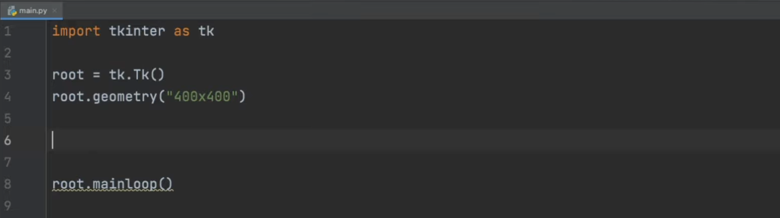 tk Widgets: So sieht das Python File zu Beginn aus