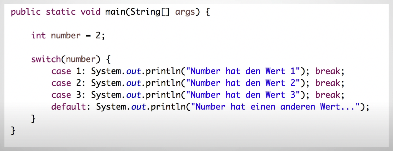 Ein Beispiel der Java Switch Case Anweisung